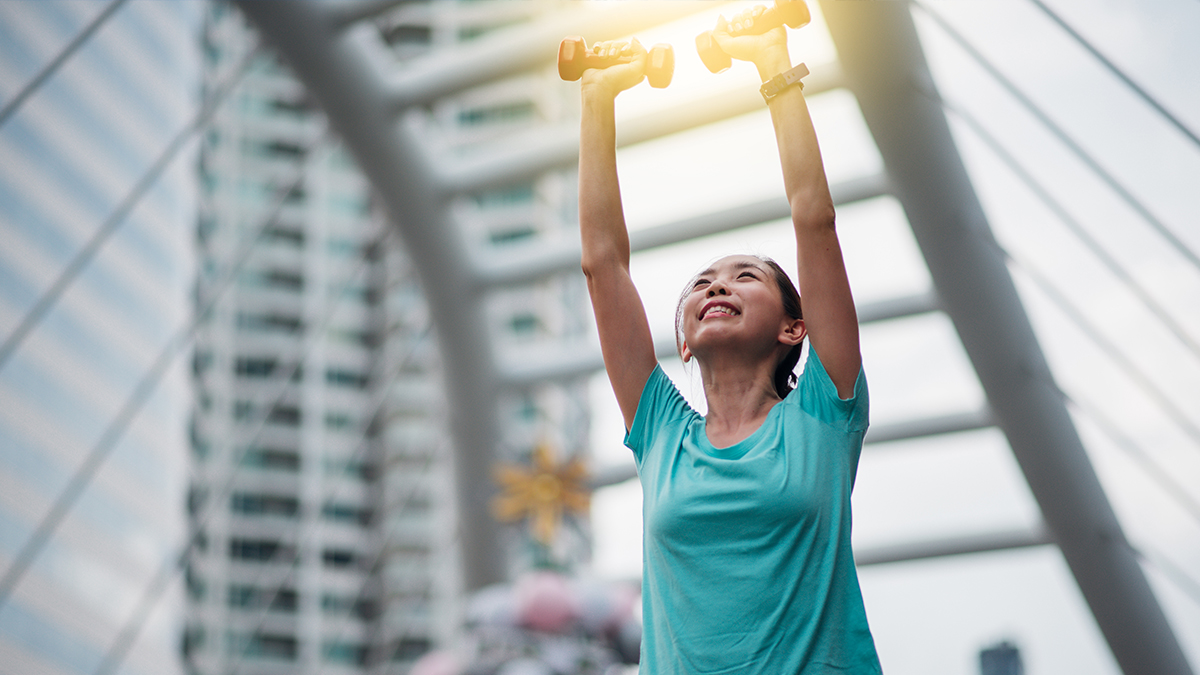 Girl exercising by doing impact aerobics