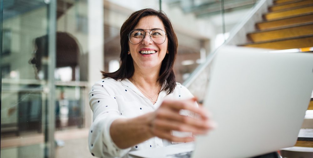 Facilities manager with laptop